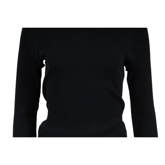 Current/Elliott Womens Ribbed Sweater Medium Navy Black Cotton Long Sleeve - Picture 4 of 12